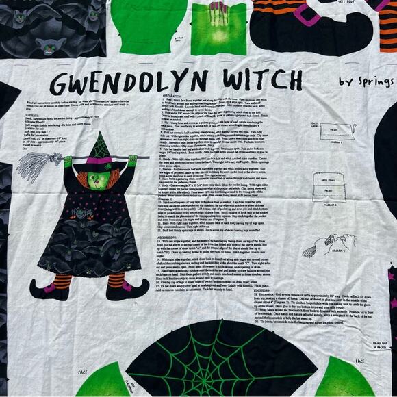 Gwendolyn Witch Halloween Broomstick Doll Sewing Project Panel Spring Industries - Picture 2 of 4